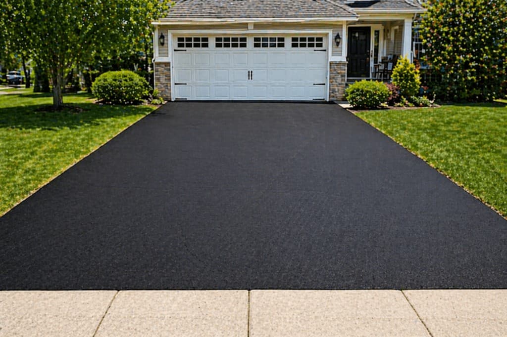 Freshly paved smooth black asphalt driveway after A-1 Asphalt Paving work in Edison, NJ